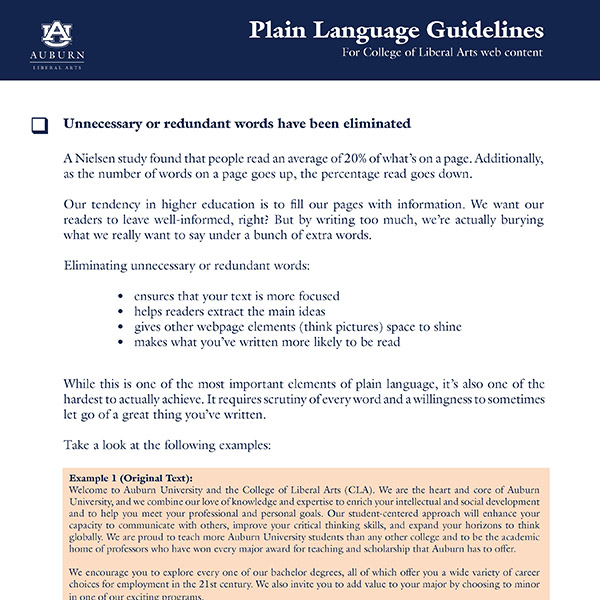 screenshot of plain language user guide